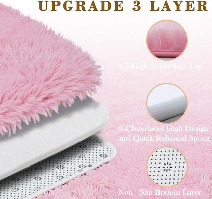 Small Shag Area Rug for Bedroom, 2x3 Pink Soft Plush Carpet