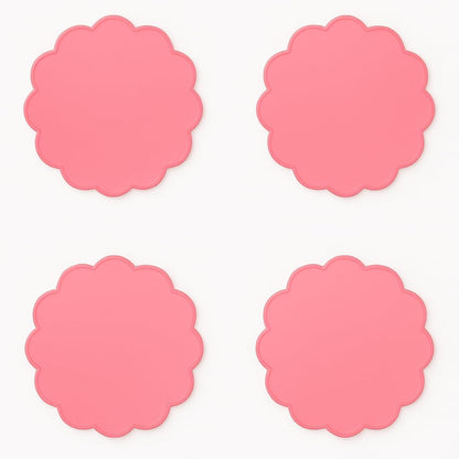 Scalloped Acrylic Coasters, Set of 4 – Thick, Durable Transparent Pink Drink Coasters, Easy-to-Clean Modern Table Protectors for Coffee Tables, Desks & Home Decor