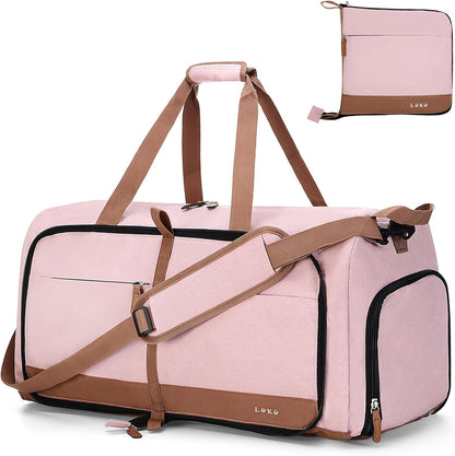 Foldable Travel Duffel Bag for Women, 80L Large Duffle Bag with Separate Shoes Compartments & Straps, Carry On Weekend Bag for Women, Hospital, Overnight(Pink)