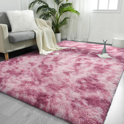 Large Area Rugs for Living Room, 5x8 Feet Tie-Dyed Blush Shaggy Rug Fluffy Throw Carpets, Ultra Soft Plush Modern Indoor Fuzzy Rugs for Bedroom Girls Kids Nursery Room Dorm Home Decor