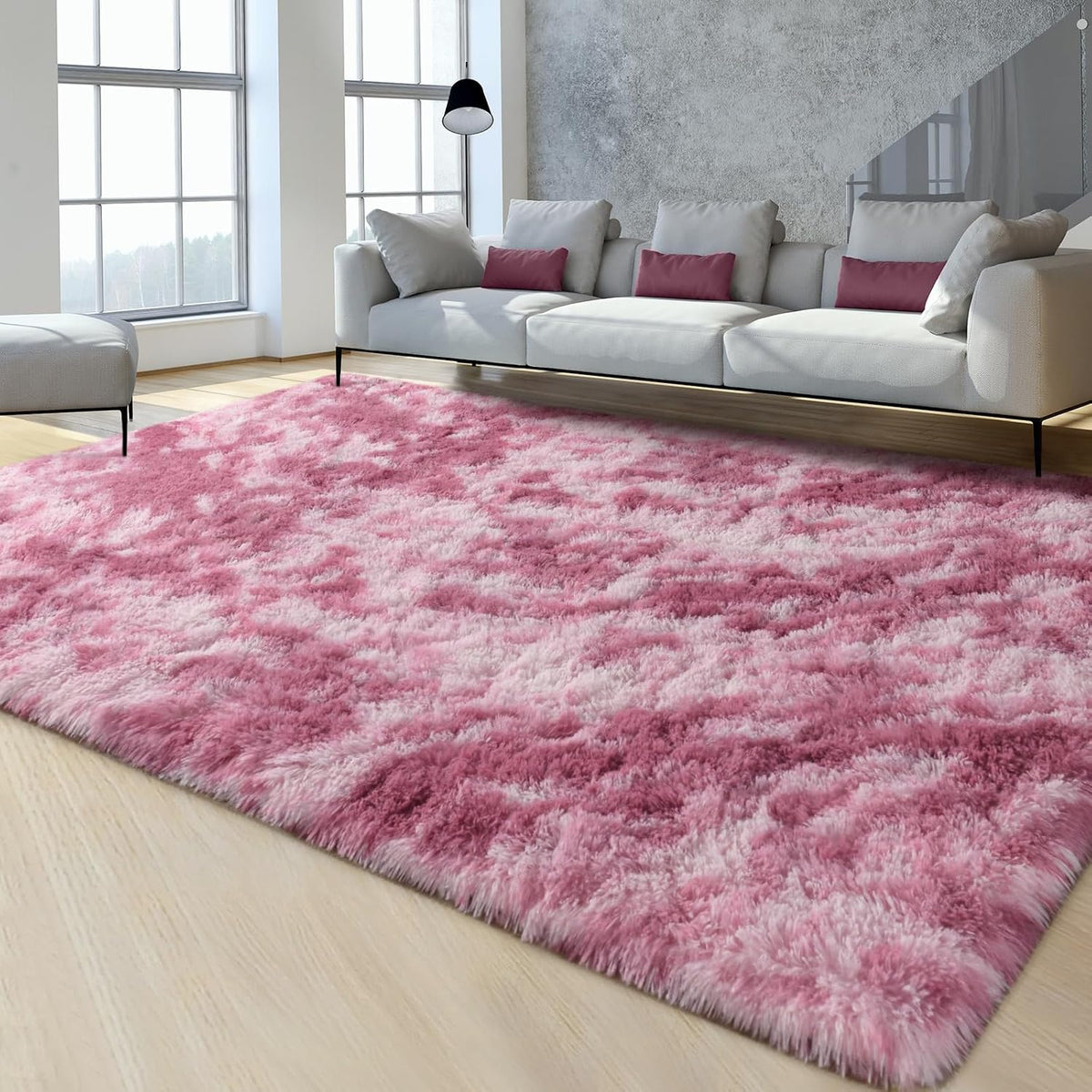 Large Area Rugs for Living Room, 5x8 Feet Tie-Dyed Blush Shaggy Rug Fluffy Throw Carpets, Ultra Soft Plush Modern Indoor Fuzzy Rugs for Bedroom Girls Kids Nursery Room Dorm Home Decor