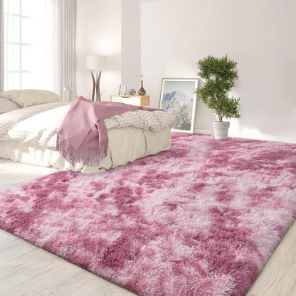 Large Area Rugs for Living Room, 5x8 Feet Tie-Dyed Blush Shaggy Rug Fluffy Throw Carpets, Ultra Soft Plush Modern Indoor Fuzzy Rugs for Bedroom Girls Kids Nursery Room Dorm Home Decor