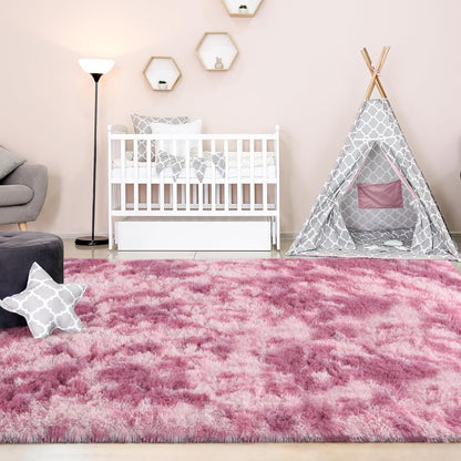 Large Area Rugs for Living Room, 5x8 Feet Tie-Dyed Blush Shaggy Rug Fluffy Throw Carpets, Ultra Soft Plush Modern Indoor Fuzzy Rugs for Bedroom Girls Kids Nursery Room Dorm Home Decor