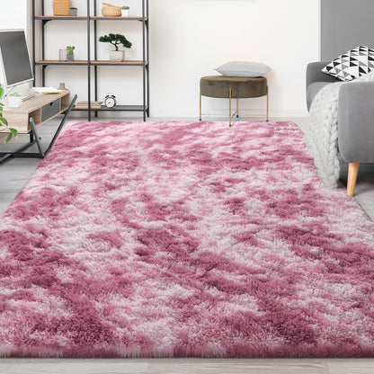 Large Area Rugs for Living Room, 5x8 Feet Tie-Dyed Blush Shaggy Rug Fluffy Throw Carpets, Ultra Soft Plush Modern Indoor Fuzzy Rugs for Bedroom Girls Kids Nursery Room Dorm Home Decor