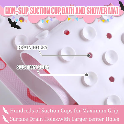 Pink Bow Bathtub Mat, 40x16 Inch Non-Slip Extra Long Tub Mat