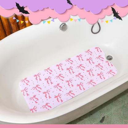 Pink Bow Bathtub Mat, 40x16 Inch Non-Slip Extra Long Tub Mat