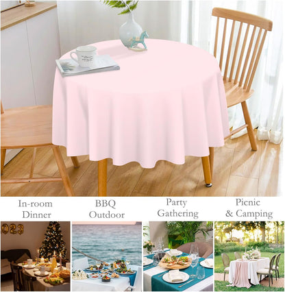 12 Pack Pink Round Tablecloth, 84 Inches Plastic Table Cover