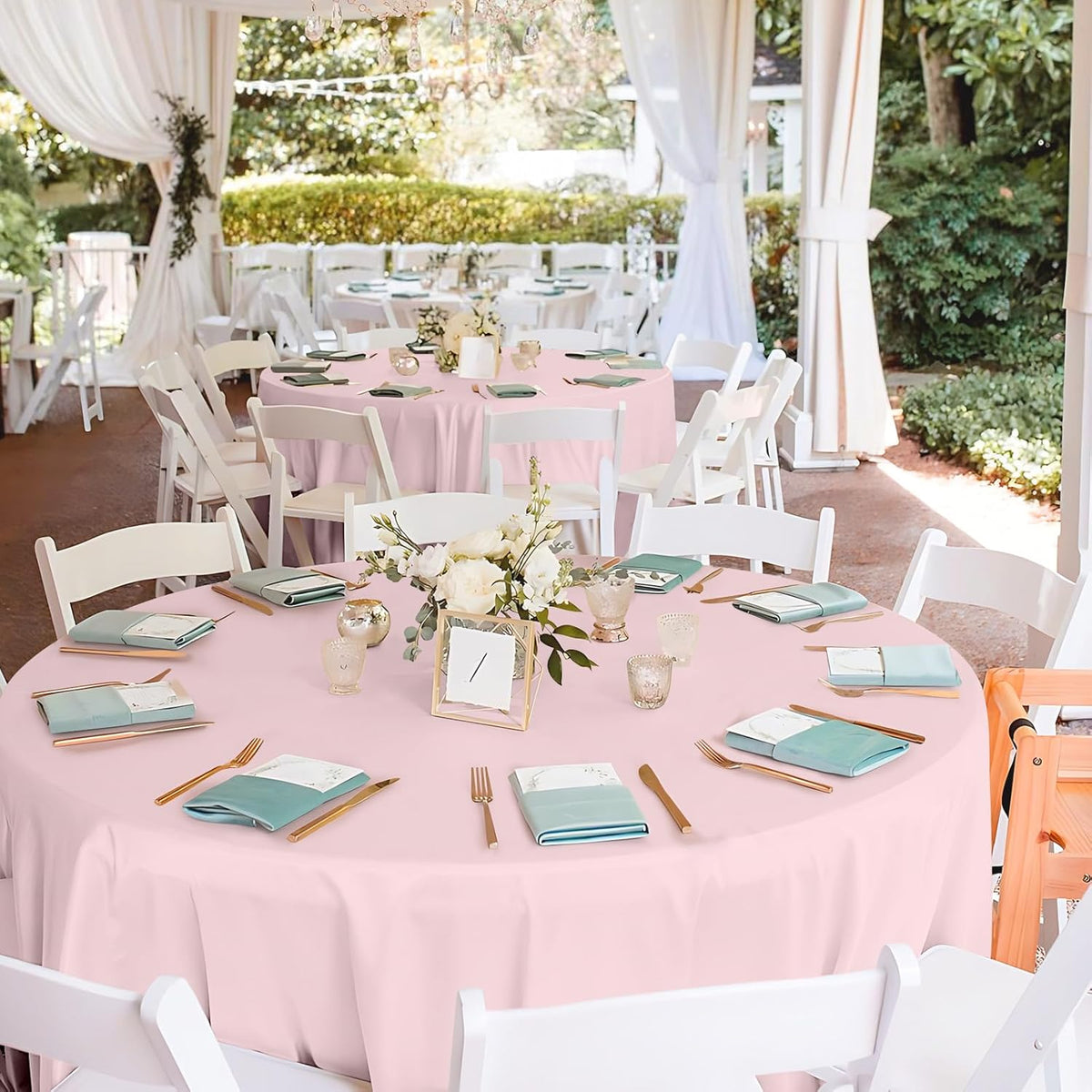 12 Pack Pink Round Tablecloth, 84 Inches Plastic Table Cover