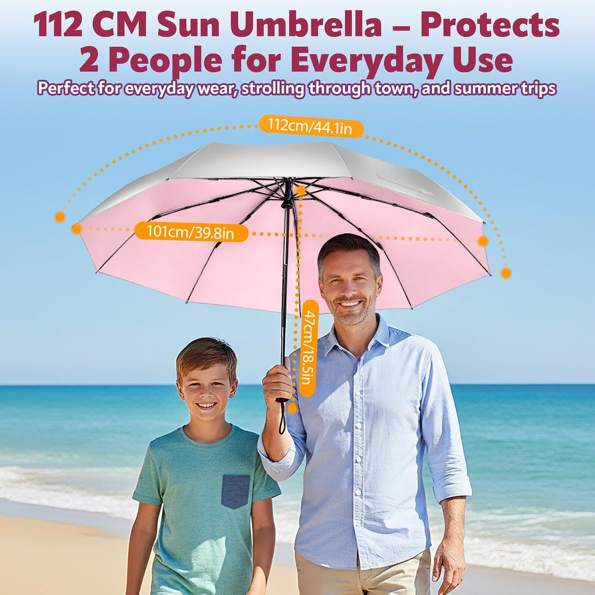 UV Umbrella for Sun Protection, Travel Compact Sun Umbrellas 46Inch