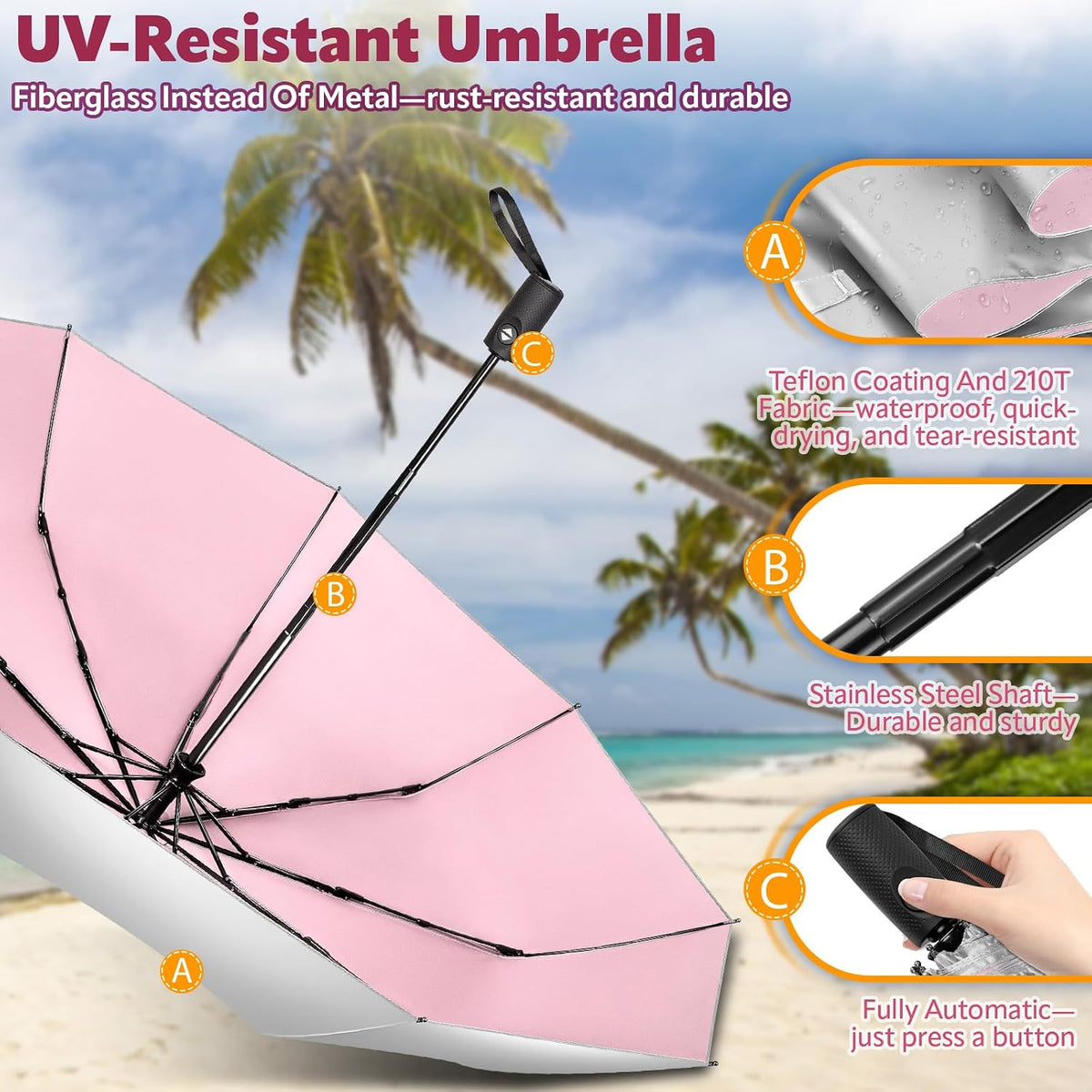UV Umbrella for Sun Protection, Travel Compact Sun Umbrellas 46Inch