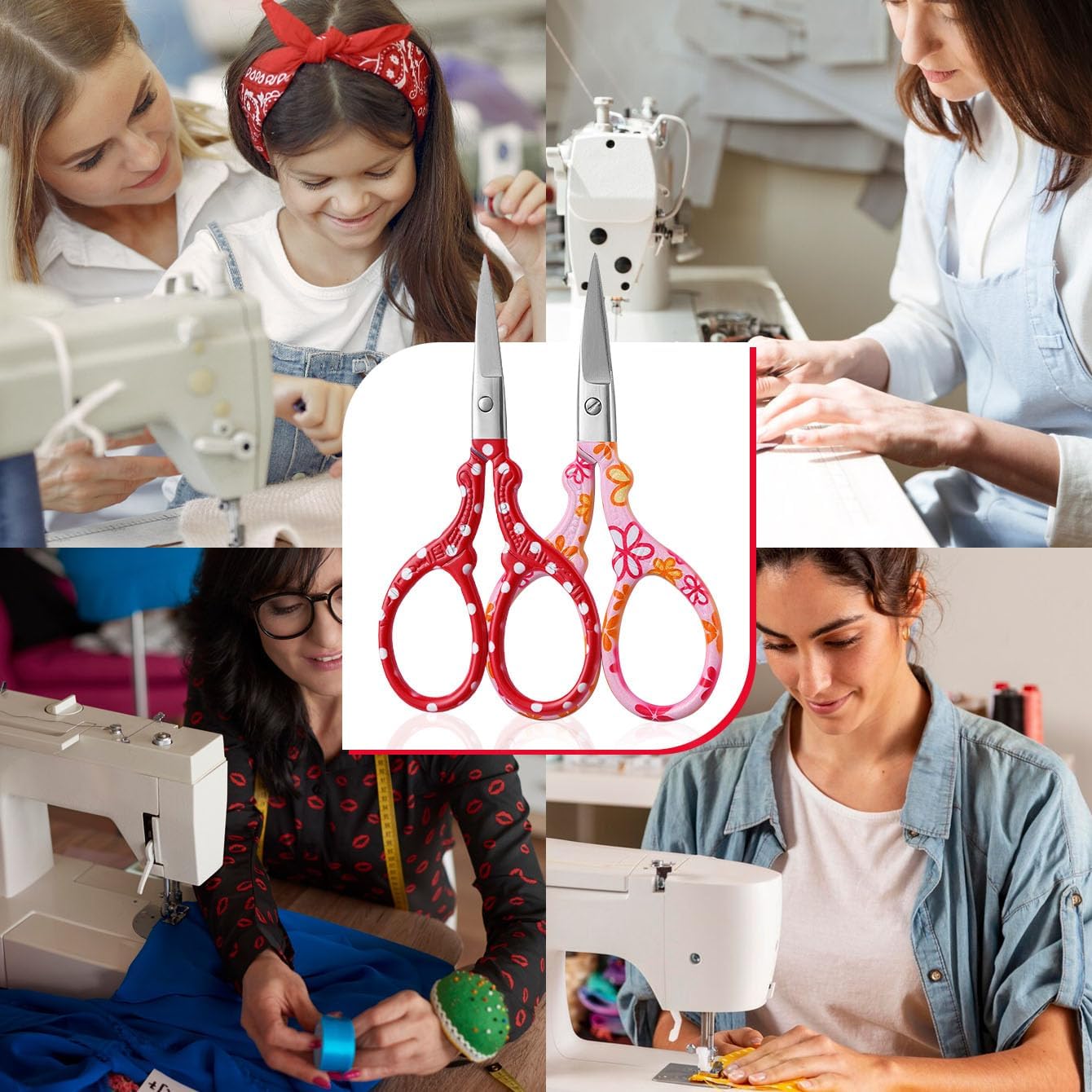 2PCS Sewing Embroidery Scissors, 3.6 Inches Sharp Stainless Steel Crochet Scissor Craft Scissors for Cross Stitch Supplies, Crochet Accessories, Paper Cutting,Threading & Needlework DIY(Red+Pink)