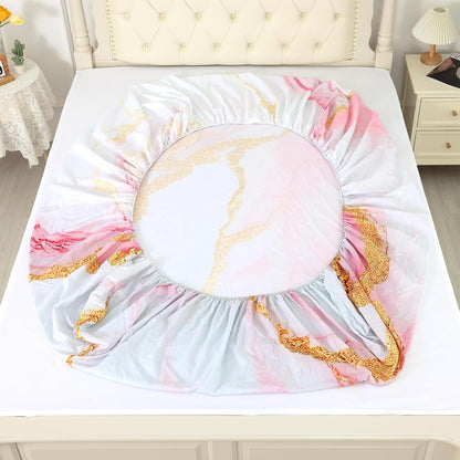 Sheet Set Pink Marble: Queen Size Pink Abstract Bed Sheets for Teen Girls Kids Women Deep Pocket Gold Glitter Marbling 4PC Bedding Sets 1 Fitted Sheet & 1 Flat Sheet & 2 Pillowcases