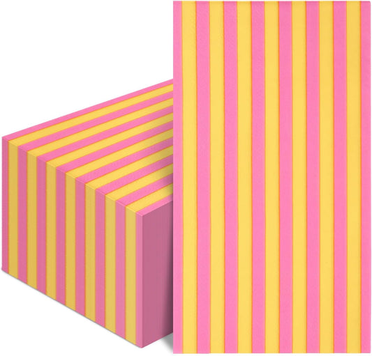 60 Pcs Pink Yellow Stripe Guest Napkins Paper Napkins Mixed Color Disposable Hand Towels for Summer Birthday Baby Shower Pink Lemonade Party Table Supplies Decor