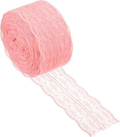 1.8 Inch x 25 Yards Lace Trim Ribbon, Non-Stretch Lace Sewing Roll Gift Package Floral Wrapping for Party Home Decoration Dress Craft, Peach Beige