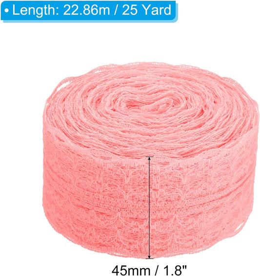 1.8 Inch x 25 Yards Lace Trim Ribbon, Non-Stretch Lace Sewing Roll Gift Package Floral Wrapping for Party Home Decoration Dress Craft, Peach Beige
