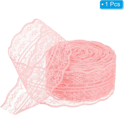 1.8 Inch x 25 Yards Lace Trim Ribbon, Non-Stretch Lace Sewing Roll Gift Package Floral Wrapping for Party Home Decoration Dress Craft, Peach Beige