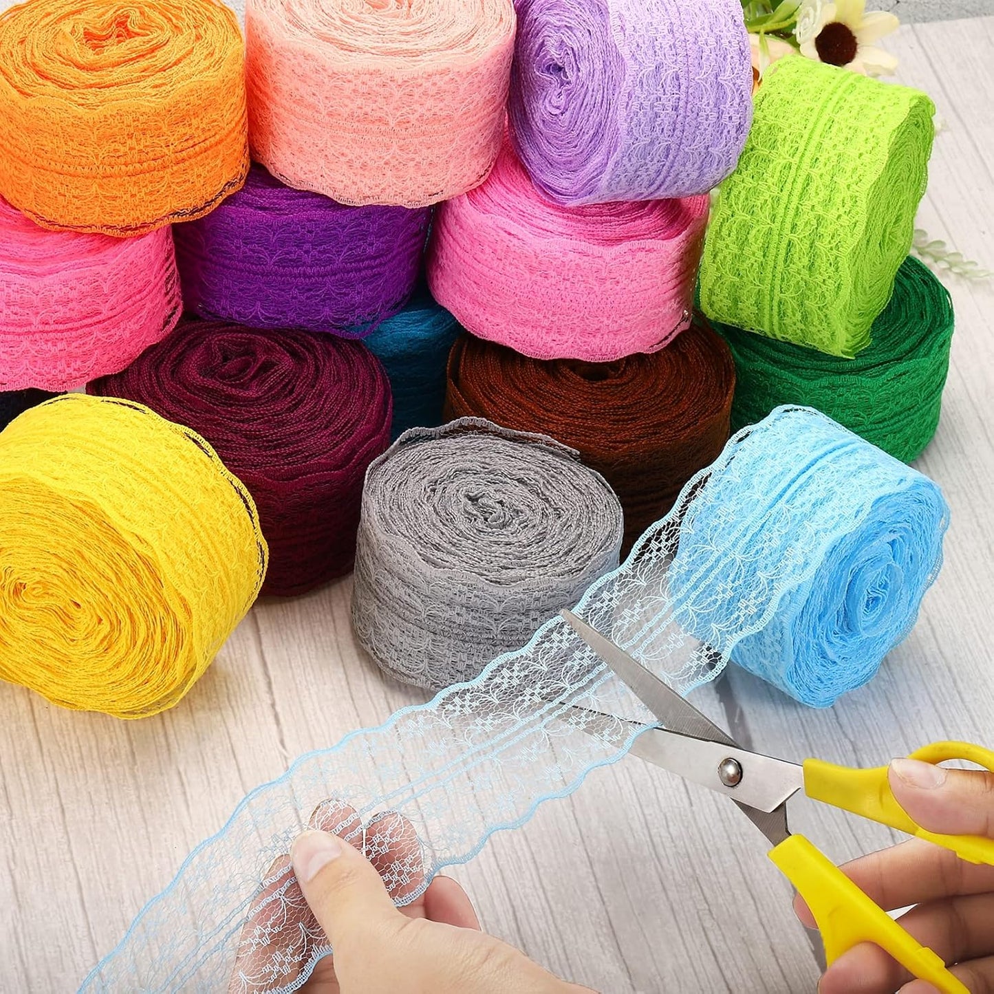 1.8 Inch x 25 Yards Lace Trim Ribbon, Non-Stretch Lace Sewing Roll Gift Package Floral Wrapping for Party Home Decoration Dress Craft, Peach Beige