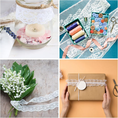 1.8 Inch x 25 Yards Lace Trim Ribbon, Non-Stretch Lace Sewing Roll Gift Package Floral Wrapping for Party Home Decoration Dress Craft, Peach Beige