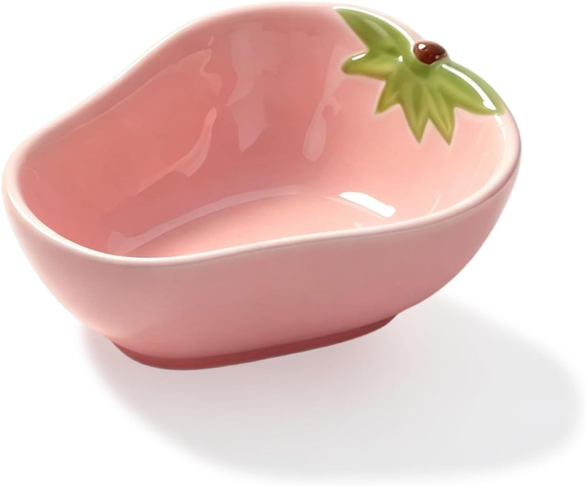 Small Guinea Pig Food Bowl Strawberry-Shaped Cute Ceramic Hamster Water Bowl Ferret Rat Chinchilla Rabbit Feeding Dish Young Animal Feeder(Pink)