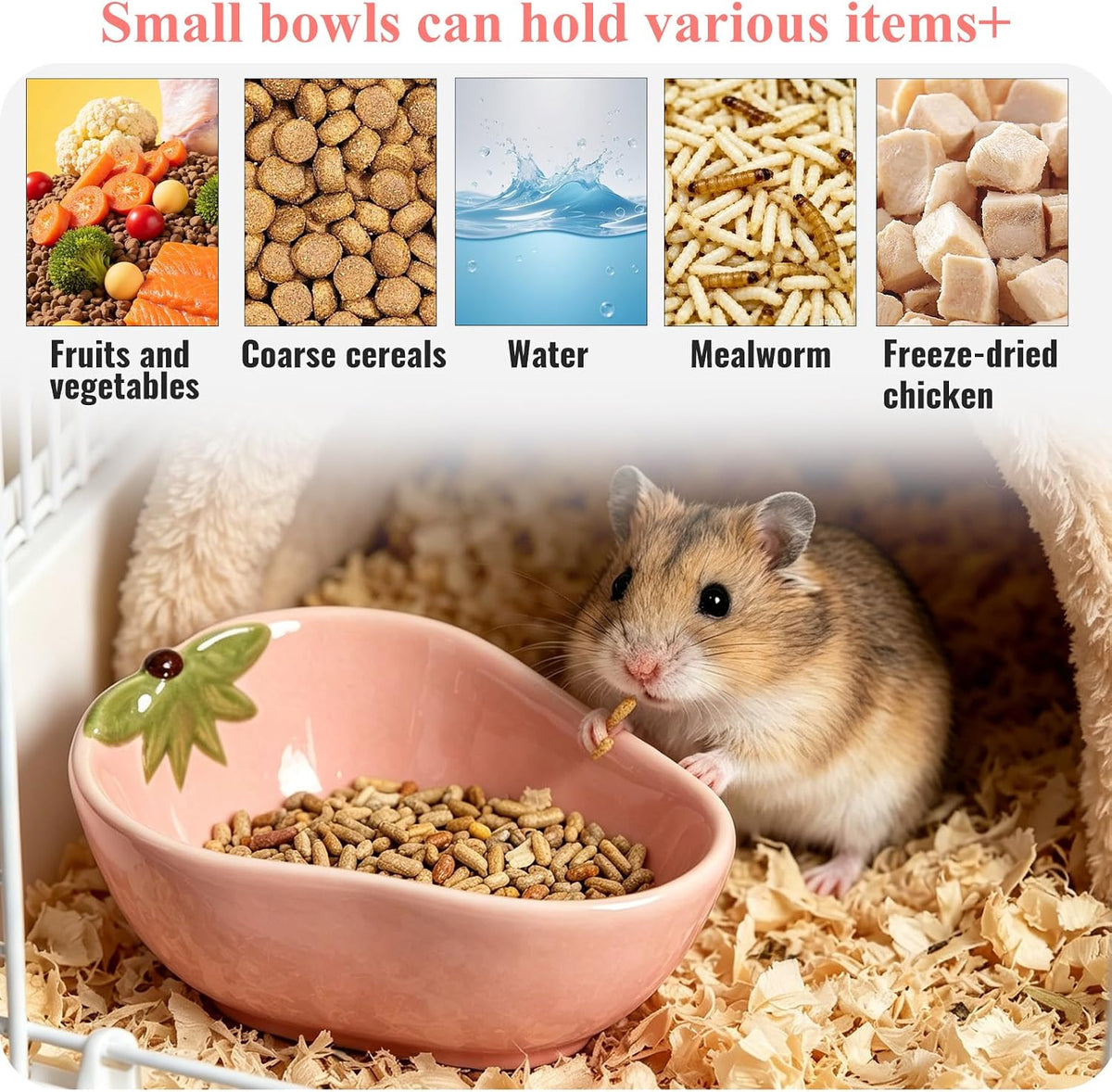 Small Guinea Pig Food Bowl Strawberry-Shaped Cute Ceramic Hamster Water Bowl Ferret Rat Chinchilla Rabbit Feeding Dish Young Animal Feeder(Pink)