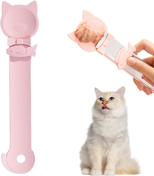 1PCS Cat Treat Spoon Squeeze,Cat Strip Feeder spoon,Multi-Function Dispenser spoons,Easy Feeding Spoons for Licky Treats,Pet Food tool for Wet Food(Pink)