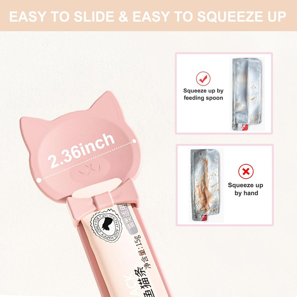 1PCS Cat Treat Spoon Squeeze,Cat Strip Feeder spoon,Multi-Function Dispenser spoons,Easy Feeding Spoons for Licky Treats,Pet Food tool for Wet Food(Pink)
