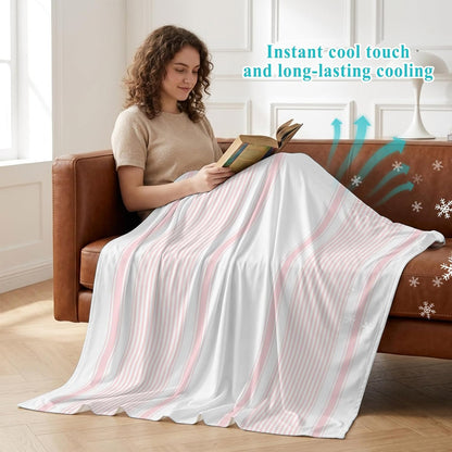 30"x40" Throw Cooling Blanket Light Pink Stripe Ice Silk Lightweight Breathable Soft Summer Blanket for Hot Sleepers Couch Bed Sofa Camping Minimalist Farmhouse Modern Vertical Line