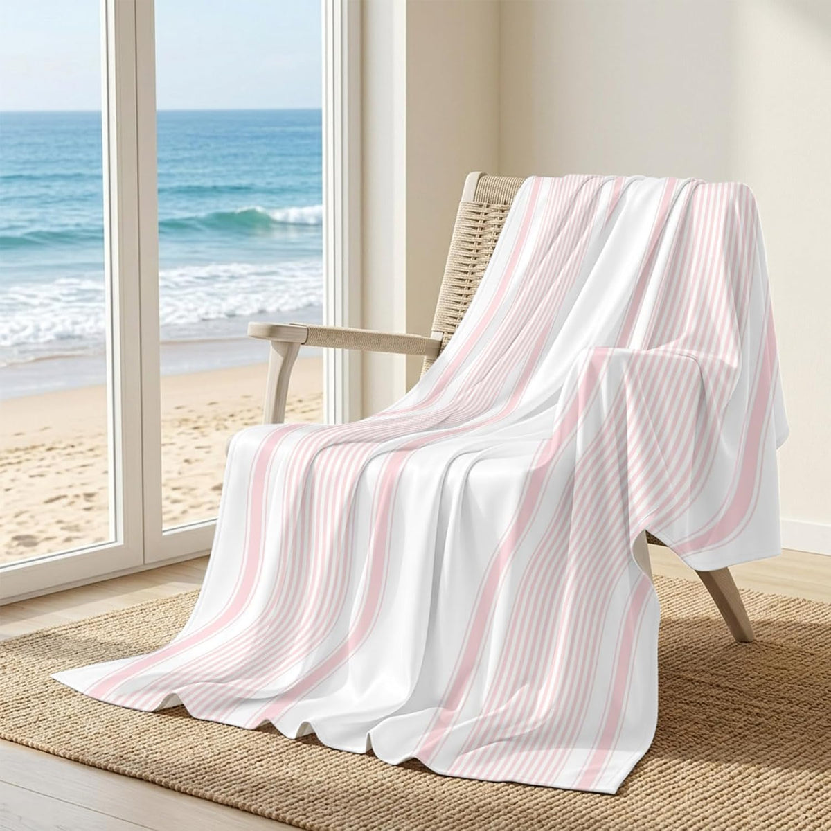 30"x40" Throw Cooling Blanket Light Pink Stripe Ice Silk Lightweight Breathable Soft Summer Blanket for Hot Sleepers Couch Bed Sofa Camping Minimalist Farmhouse Modern Vertical Line