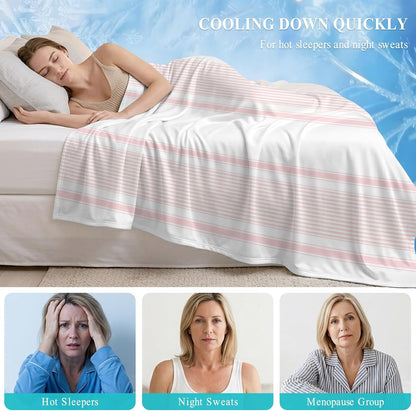 30"x40" Throw Cooling Blanket Light Pink Stripe Ice Silk Lightweight Breathable Soft Summer Blanket for Hot Sleepers Couch Bed Sofa Camping Minimalist Farmhouse Modern Vertical Line