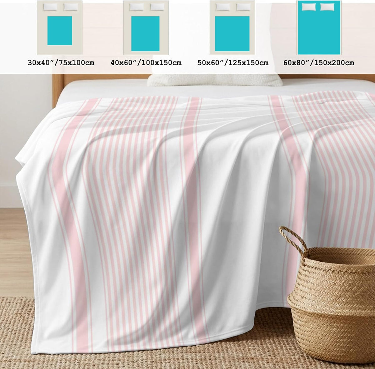 30"x40" Throw Cooling Blanket Light Pink Stripe Ice Silk Lightweight Breathable Soft Summer Blanket for Hot Sleepers Couch Bed Sofa Camping Minimalist Farmhouse Modern Vertical Line