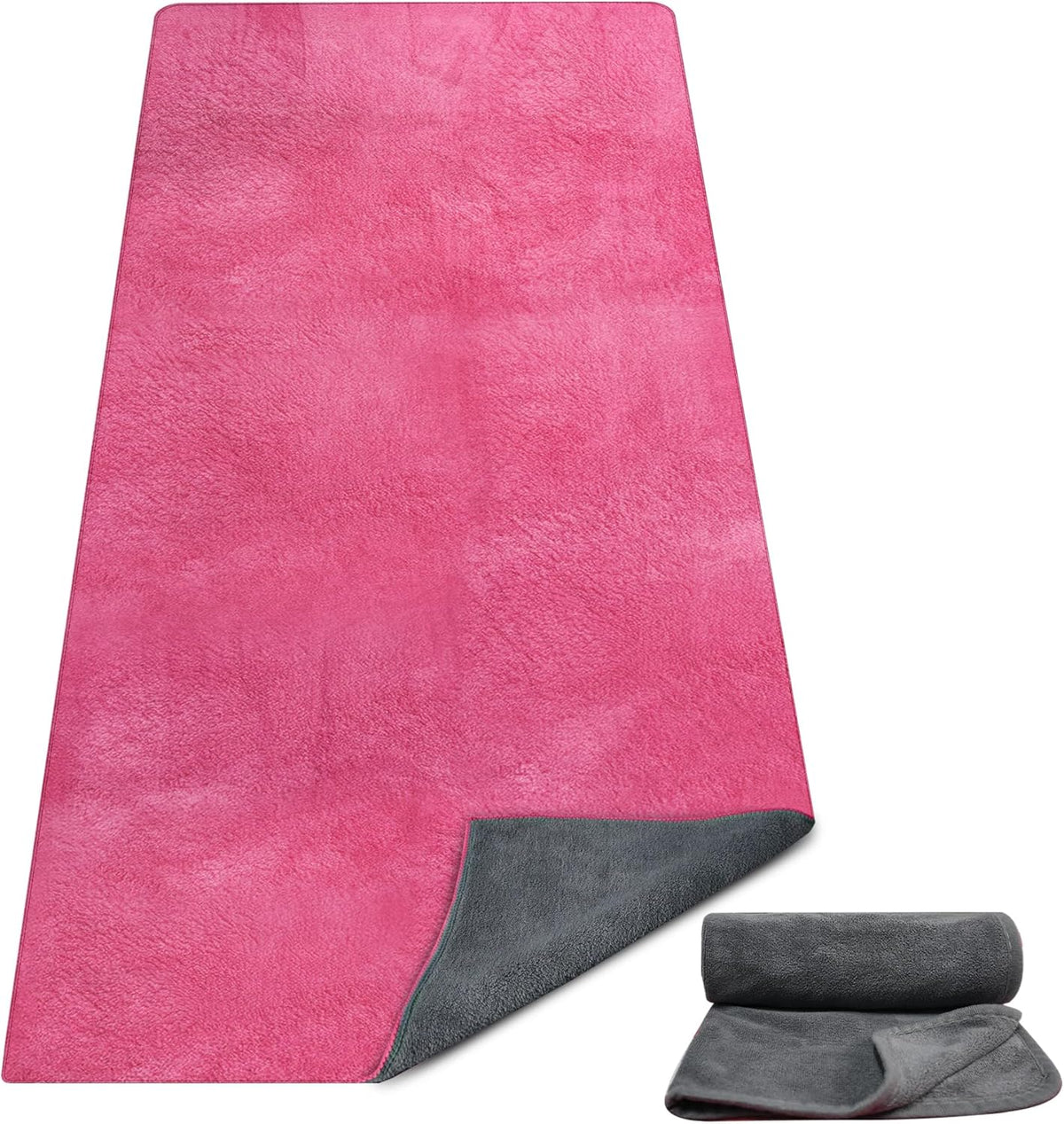 Yoga Mat Towel, Extra Thick (600GSM) Soft Hot Yoga Towel, Non-Slip and Sweat Absorbent for Hot Yoga, Bikram, Pilates, and Fitness, 72" x 27.5", Dual-Color, Grey/Pink