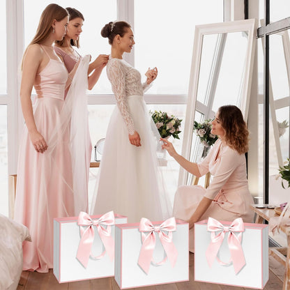 12 Pack Gift Bags with Handle 12.5x10x4.3 inch Thank You Favor Welcome Bags Return Gifts for Wedding Mothers Graduation Baby Shower Birthday Thanksgiving(white and pink)