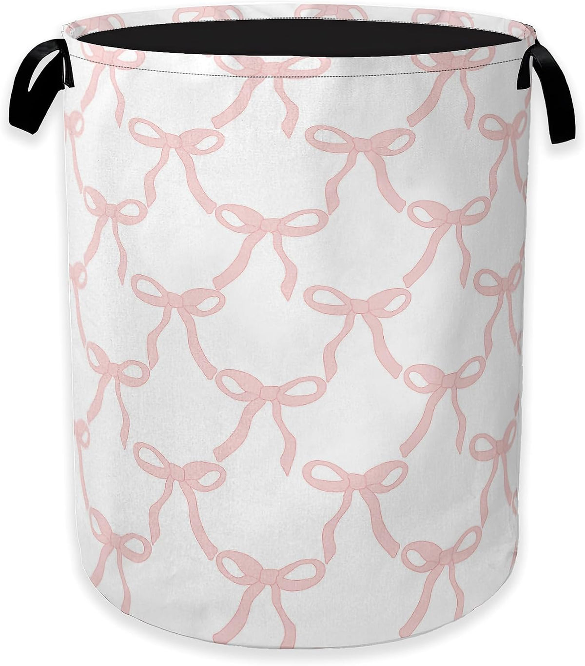 Pink Bow Laundry Basket,Princess Girls Clothes Hamper,Oxford Cloth Collapsible Nursery Hamper Storage Organization for Bedroom,Bathroom,Office,College Dorms,16x20 Inch