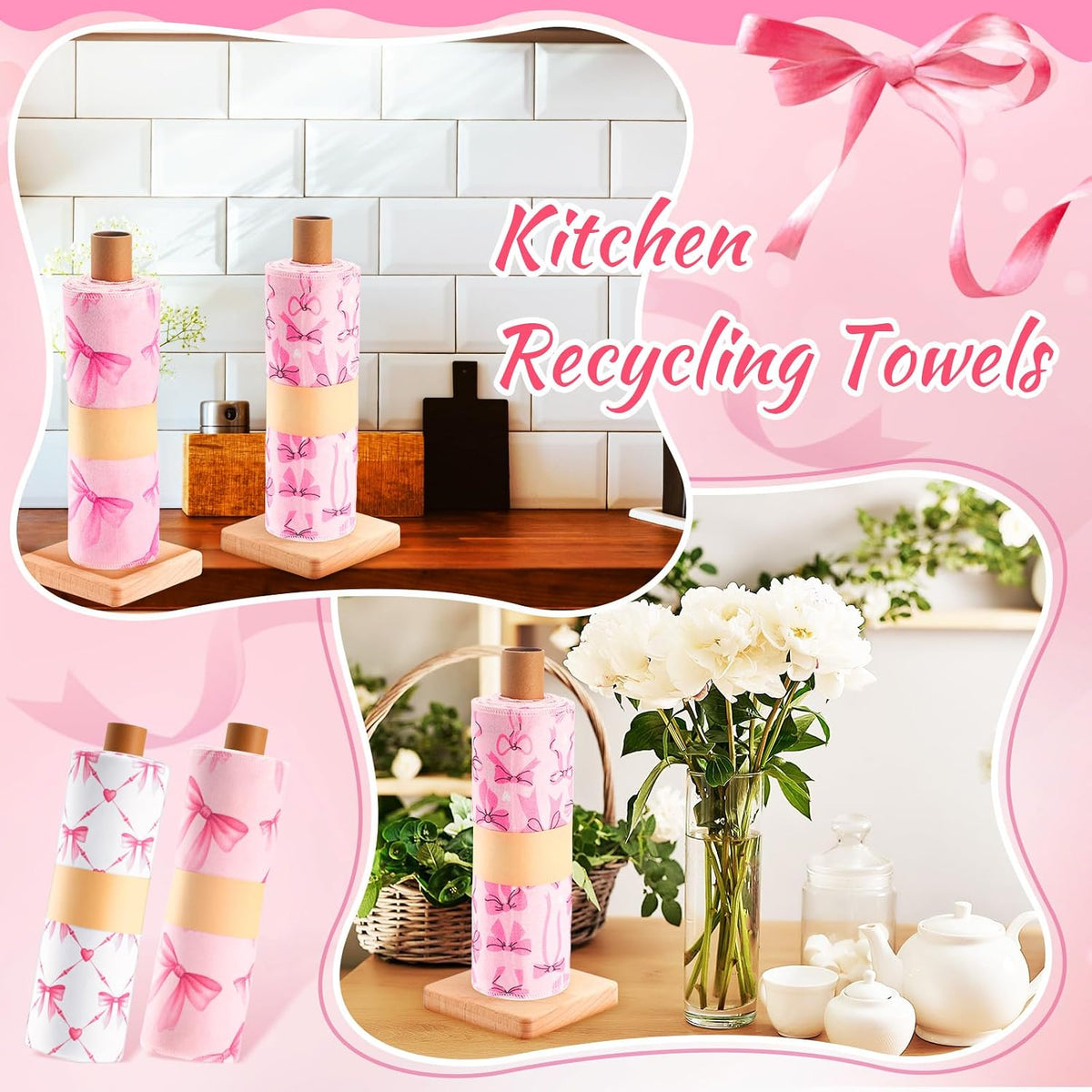 50 Pcs Reusable Paper Towels Cotton Washable,Pink Bow