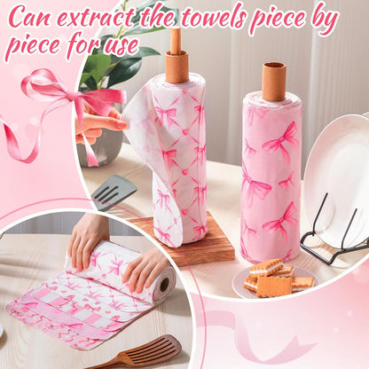 50 Pcs Reusable Paper Towels Cotton Washable,Pink Bow