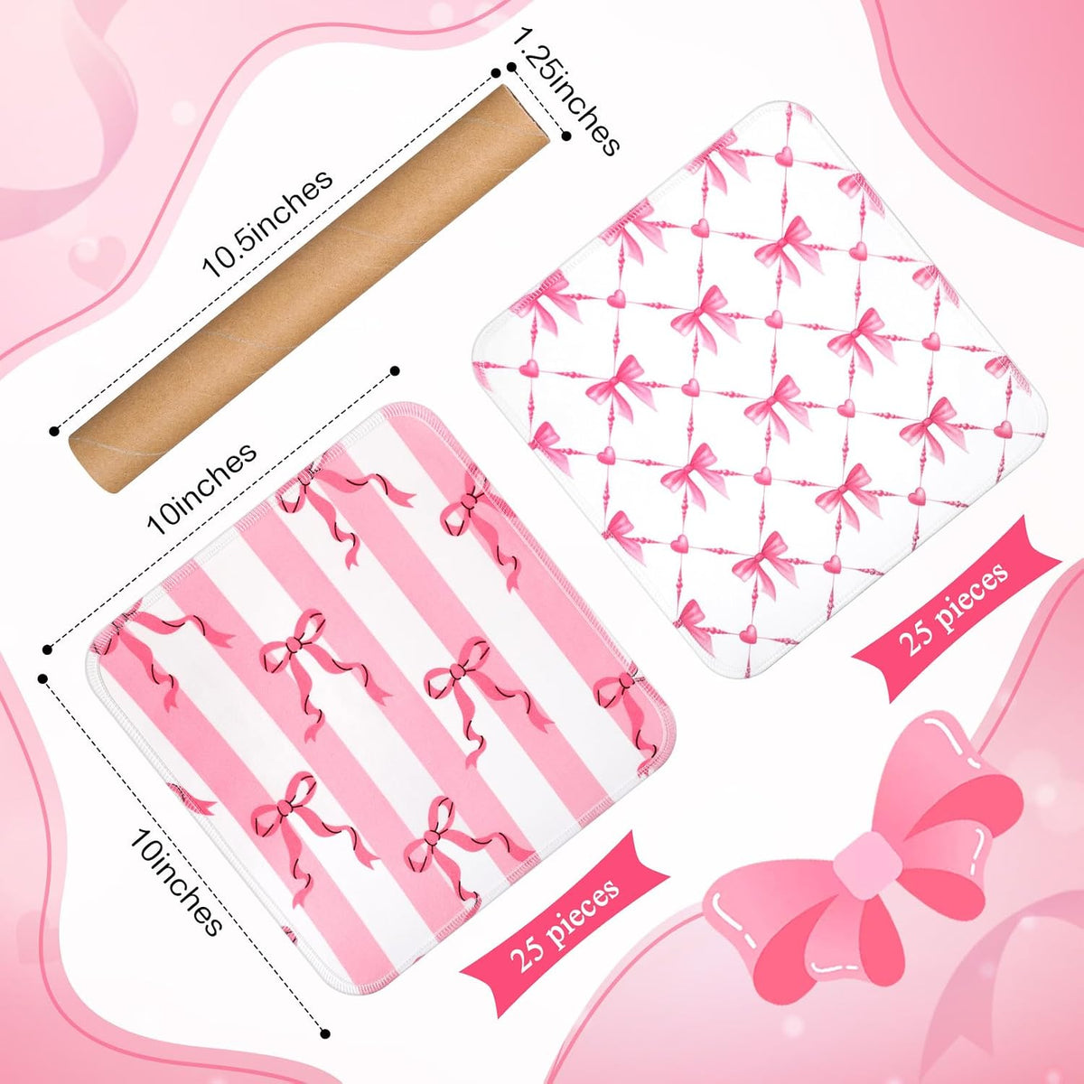 50 Pcs Reusable Paper Towels Cotton Washable,Pink Bow
