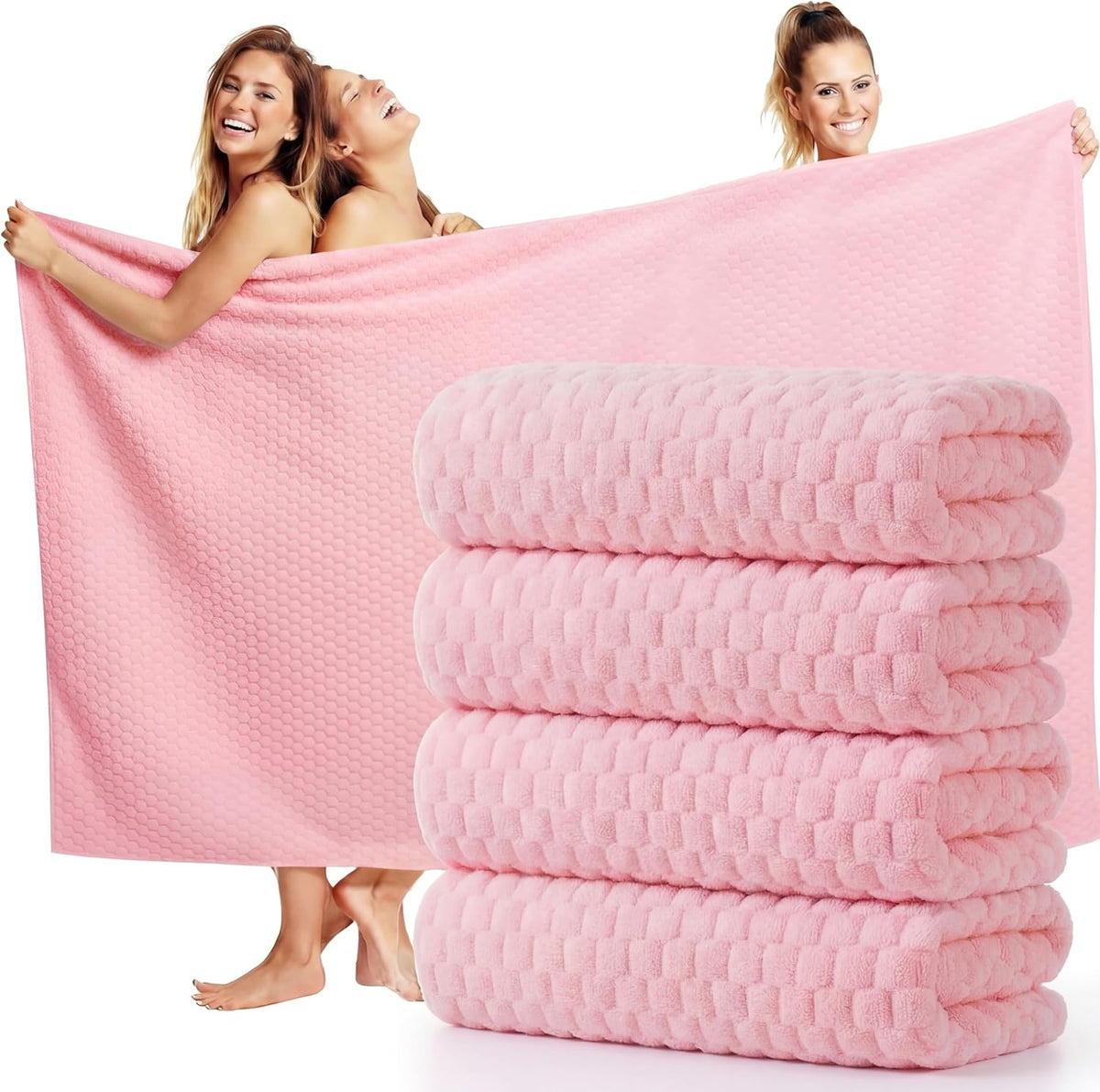 4 Pcs Oversized Bath Towel Extra Large Sheet, Pink