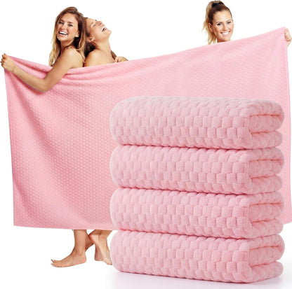 4 Pcs Oversized Bath Towel Extra Large Sheet, Pink