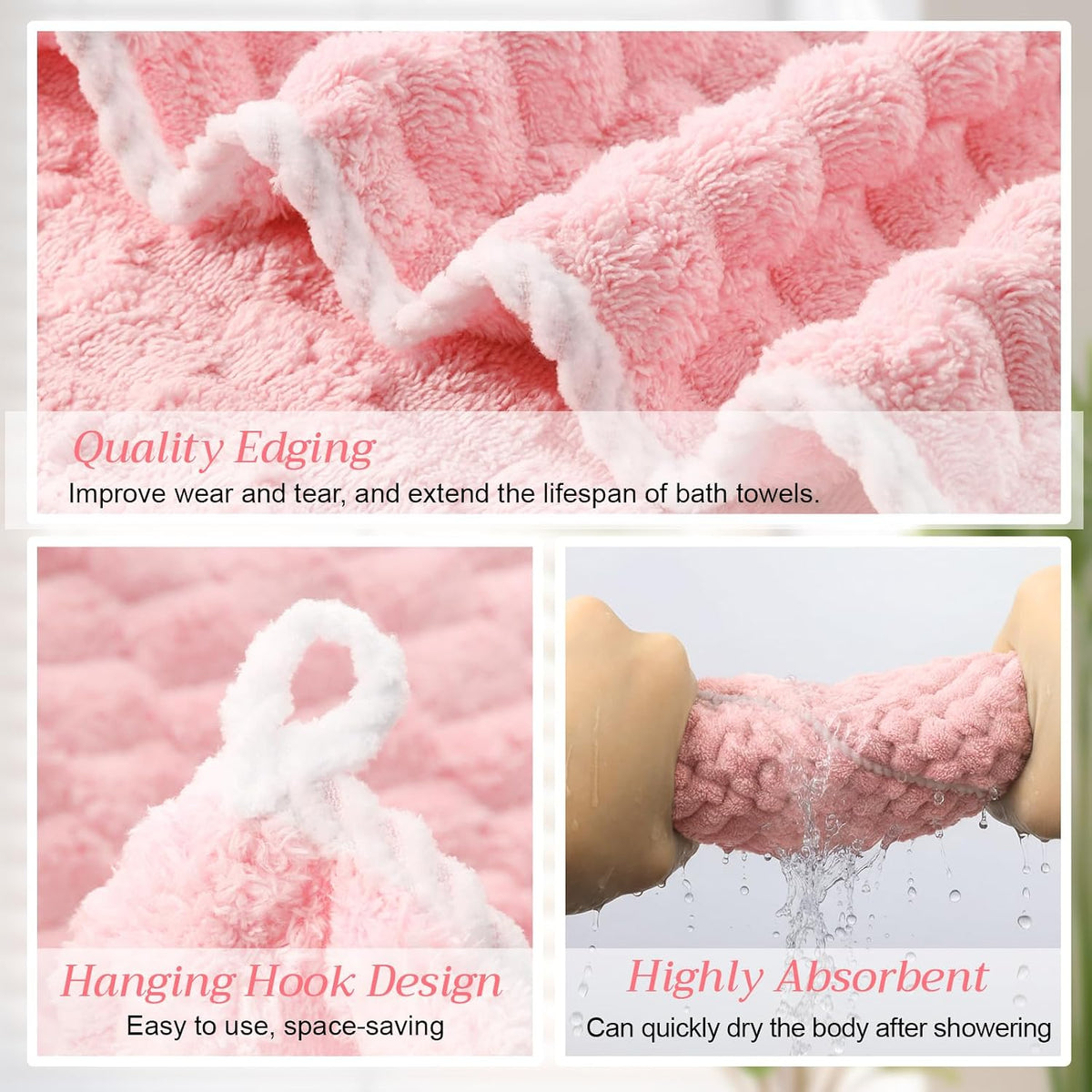 4 Pcs Oversized Bath Towel Extra Large Sheet, Pink