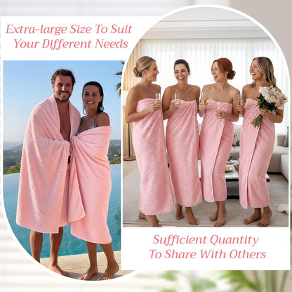4 Pcs Oversized Bath Towel Extra Large Sheet, Pink