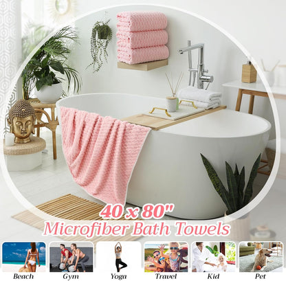 4 Pcs Oversized Bath Towel Extra Large Sheet, Pink