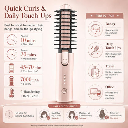 Cordless Hair Curling Iron, Portable 1.5" Hair Curler Rechargeable