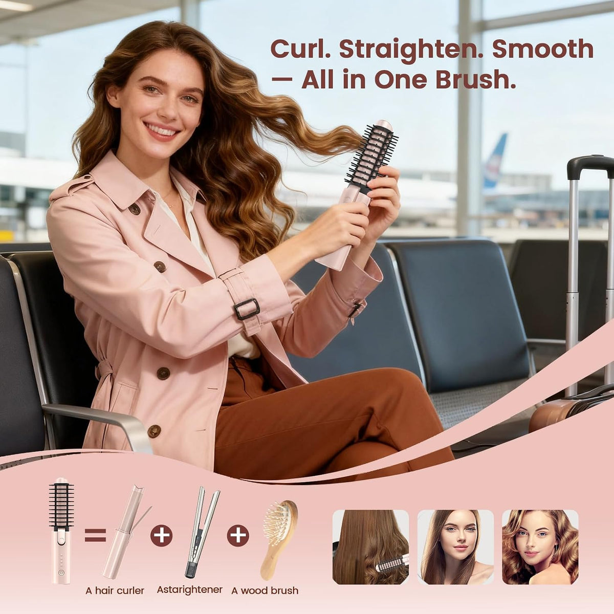 Cordless Hair Curling Iron, Portable 1.5" Hair Curler Rechargeable