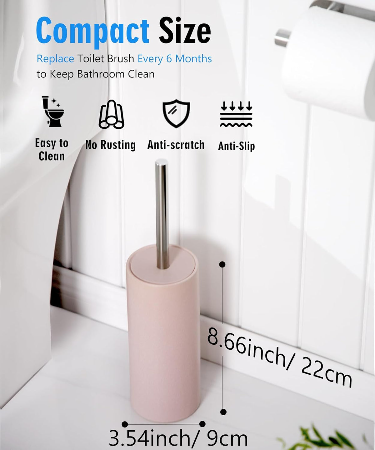 Matt Pink Ceramic Toilet Brush and Holder Set