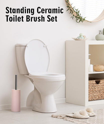 Matt Pink Ceramic Toilet Brush and Holder Set