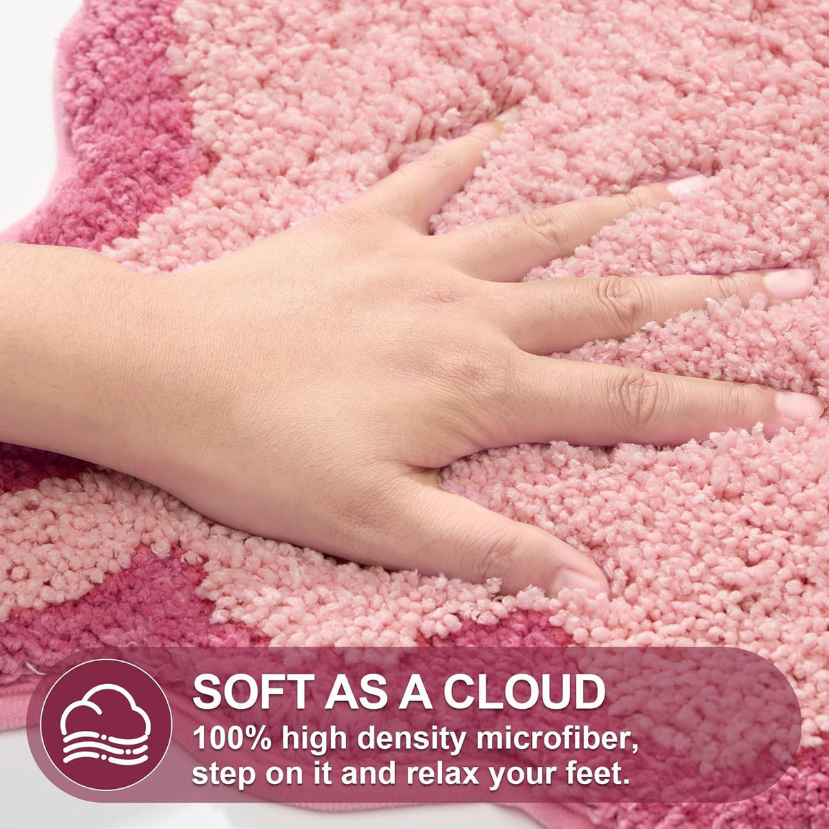 Long Cute Scalloped Bathroom Rugs Runner, Fun CandyPink Plush Microfiber Scallop Bath Mats Non Slip Washable Quick Dry Absorbent, Rug Carpet for Bathtub Sink Laundry Room Bedroom, 24x59