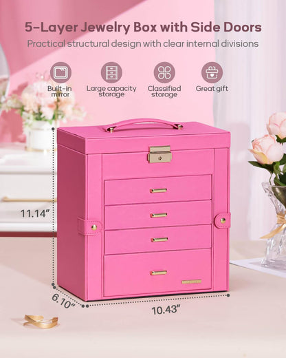 Large Jewelry Box for Women: 5-Layer Organizer with Lock for Dresser