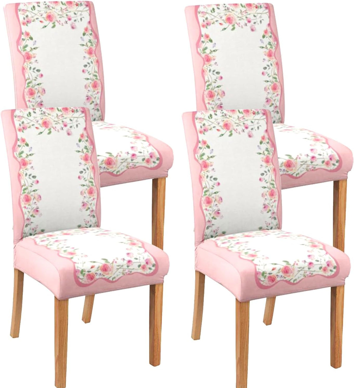 Valentine's Day Chair Covers Set of 4, Romantic Pink Rose Chairs Slipcover for Dining Room, Removable Washable Breathable Cover in the Kitchen Restaurant Holiday Decor