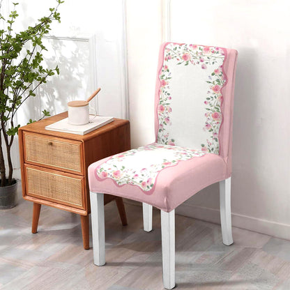 Valentine's Day Chair Covers Set of 4, Romantic Pink Rose Chairs Slipcover for Dining Room, Removable Washable Breathable Cover in the Kitchen Restaurant Holiday Decor