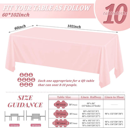 10 Pack 60 x 102 Inch Rectangle Tablecloth, Pink Tablecloth for 6 Feet Rectangle Tables, Stain and Wrinkle Resistant Washable Fabric Table Cloth for Wedding Dining Table Buffet Parties Camping